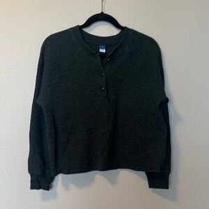 Women's Dark Green Waffle Henley Top